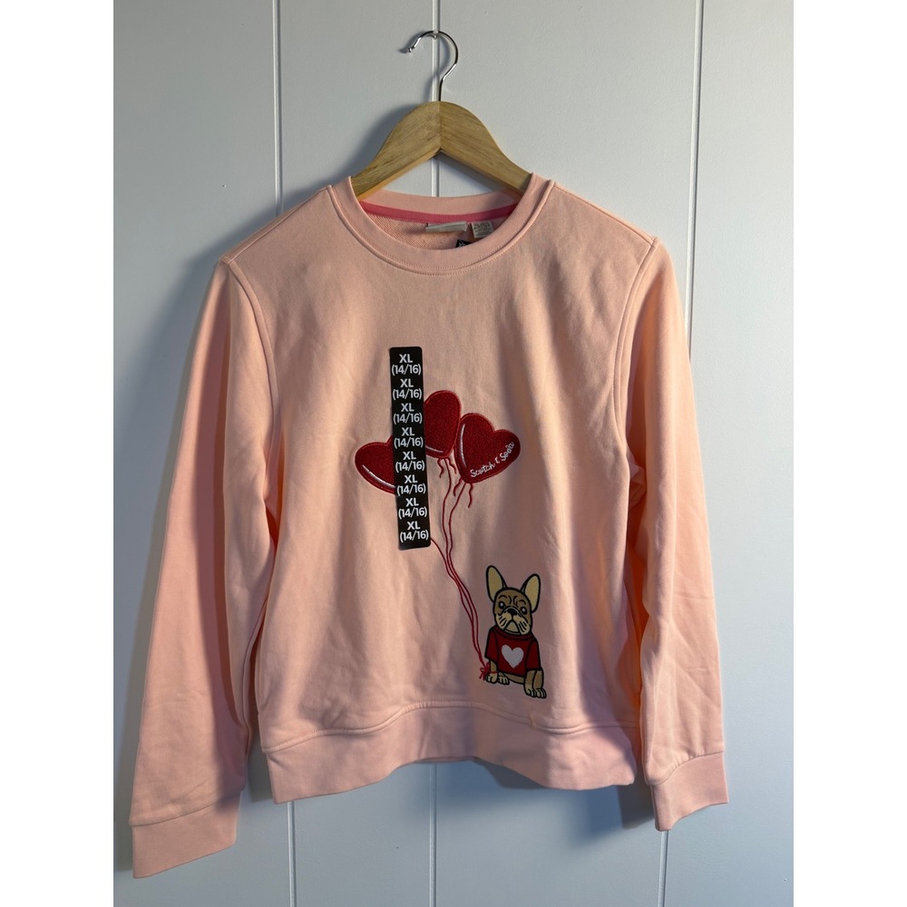 Scotch & Soda Sweatshirt XL 14/16 Light Pink French Bulldog Heart Balloons